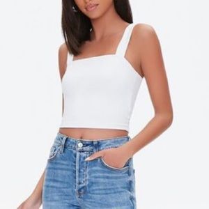 White Sleeveless Square Neck Crop Top